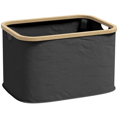 HOMCOM 36L Foldable Laundry Basket, with Bamboo Top - Black