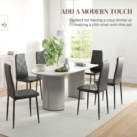 HOMCOM Set of 6 Faux Leather Dining Chairs - Black