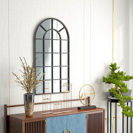 HOMCOM 110 x 62 cm Arched Decorative Wall Mirror for Bedroom Living Room, Modern Window Bathroom Mirror for Home Decor