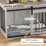 PawHut 98cm Dog Crate Furniture with Removable Cushion for Large Dogs - Grey