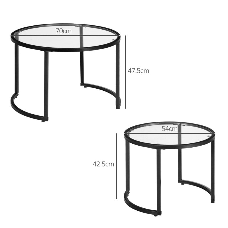 HOMCOM Two-Piece Nest of Glass-Top Coffee Tables