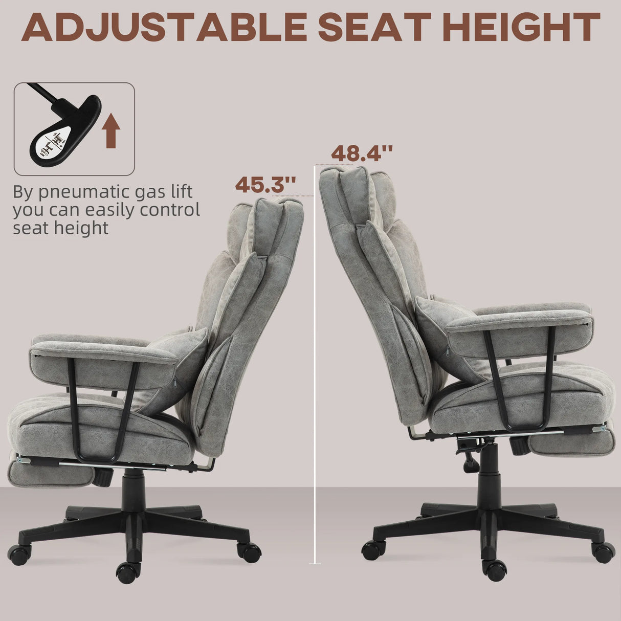 HOMCOM Executive Office Chair, Ergonomic Desk Chair with Foot Rest, Lumbar Support, Reclining Function and Wide Seat, Grey