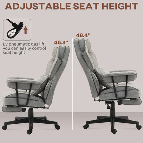 HOMCOM Executive Office Chair, Ergonomic Desk Chair with Foot Rest, Lumbar Support, Reclining Function and Wide Seat, Grey