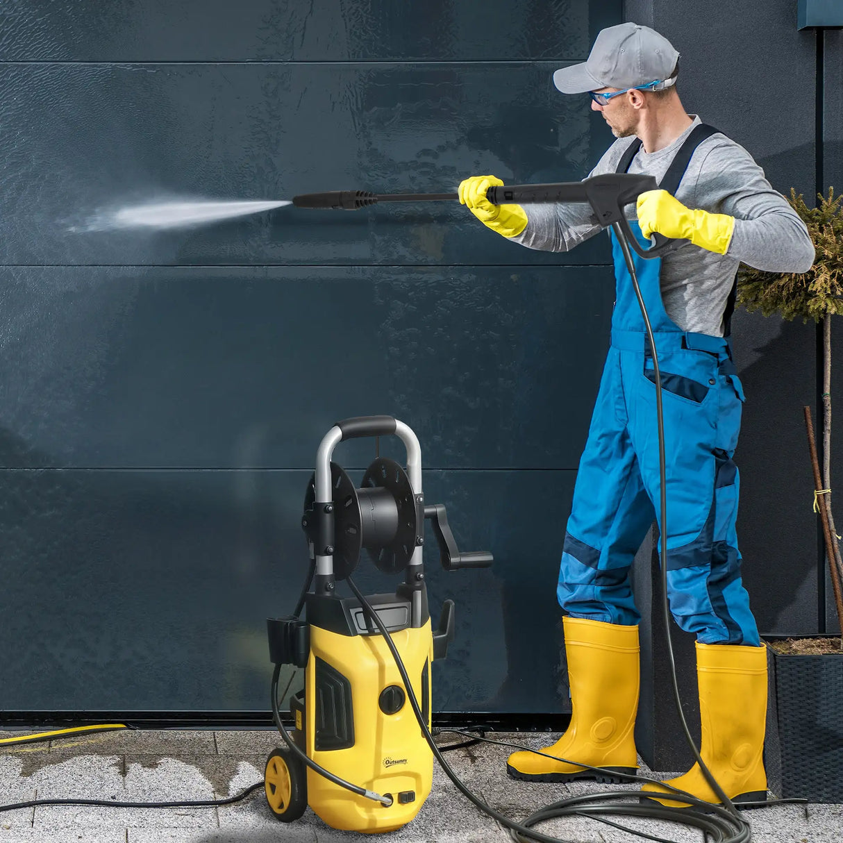 Outsunny 1800W High Pressure Washer, 150 Bar Pressure, 420 L/h Flow, Portable Power Washer Jet Wash Cleaner with Adjustable Nozzle, 6M Hose, Hose Reel, Steel Handle for Home Patio Car Driveway, Yellow