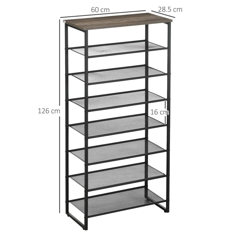 HOMCOM 8-Tier Shoe Rack, Shoe Storage Organizer with Mesh Shelves, Free Standing Shoe Shelf Stand for 21-24 Pairs of Shoes for Entryway, Hallway, Closet, Grey