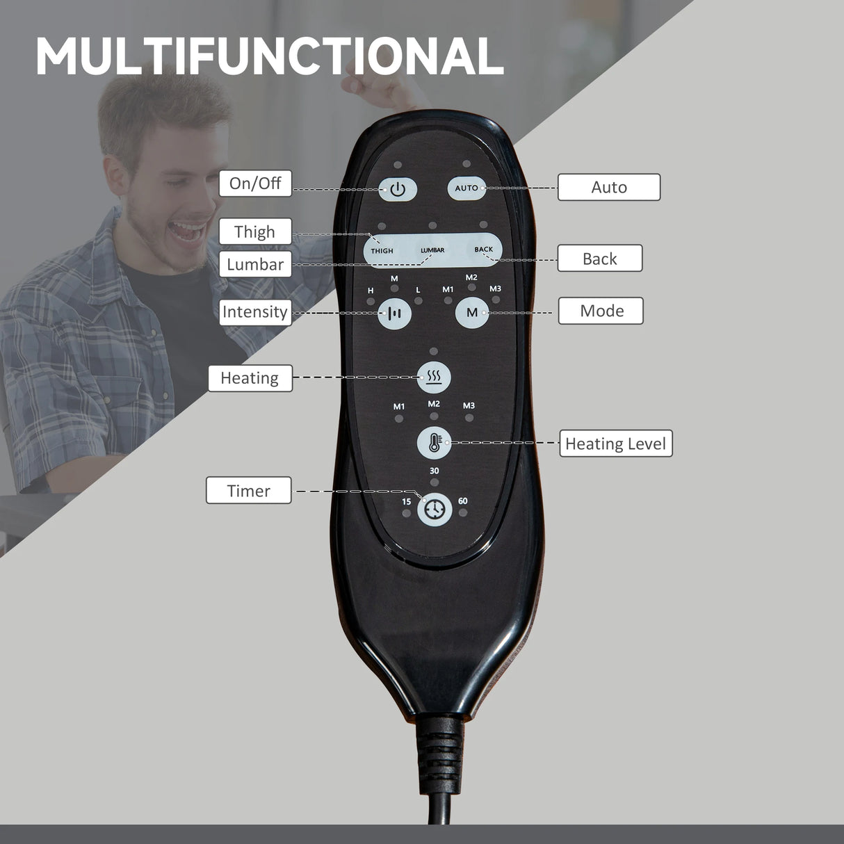 Vinsetto Office Chair with Massage and Heat, Microfibre Reclining Computer Desk Chair with Footrest and Adjustable Height, Swivel Wheels for Home Office, Grey