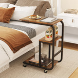 C-shaped End Table Space-saving Couch Table with Open Shelves-Rustic Brown