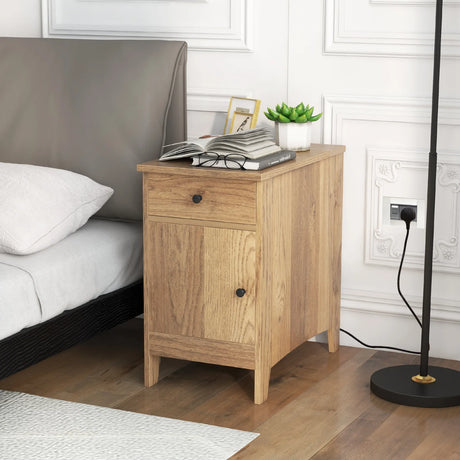 End Table with Charging Station and USB Ports and Outlets-Natural