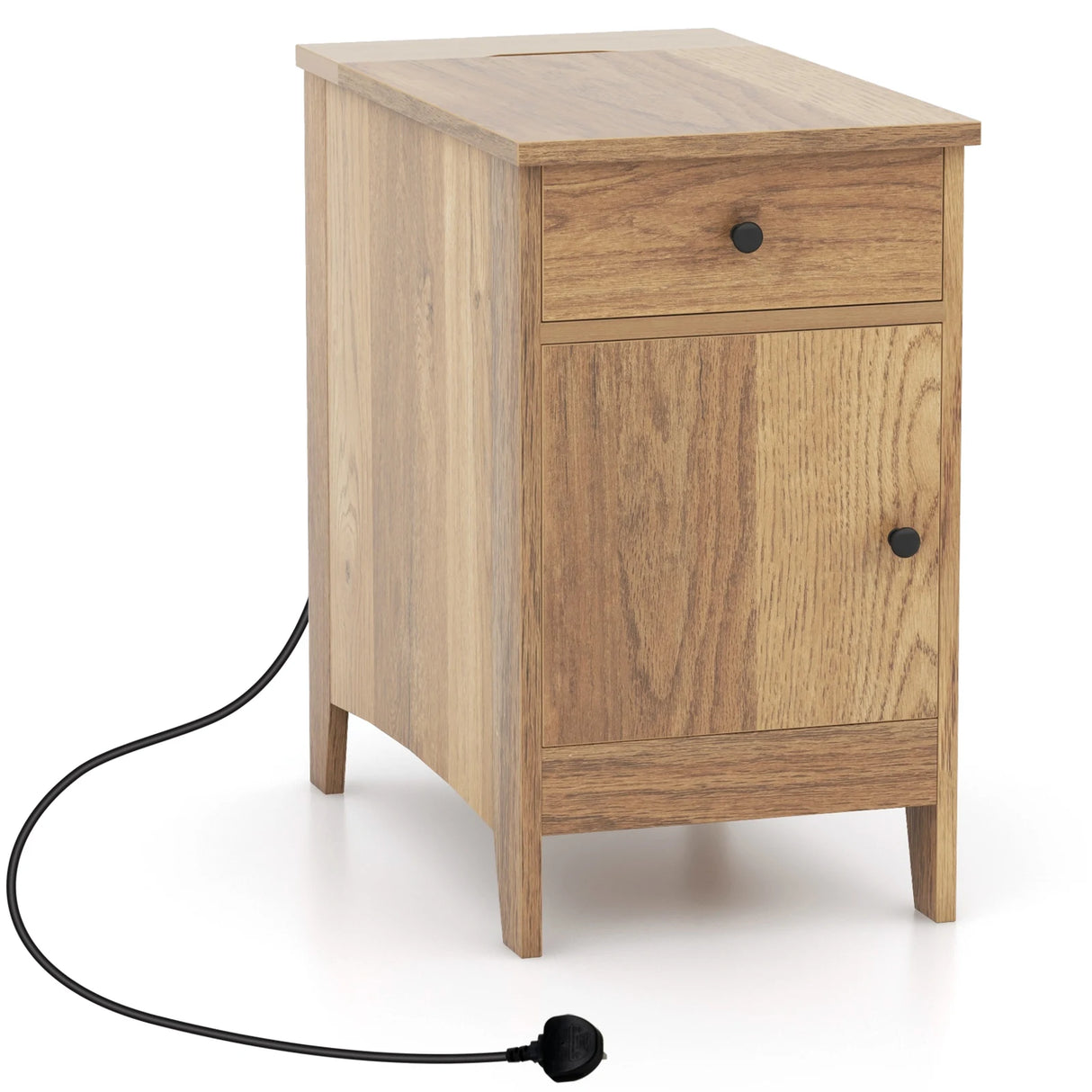 End Table with Charging Station and USB Ports and Outlets-Natural