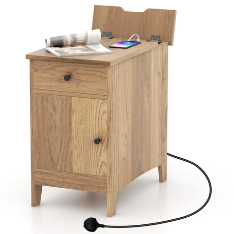 End Table with Charging Station and USB Ports and Outlets-Natural