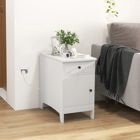 End Table with Charging Station and USB Ports and Outlets-White