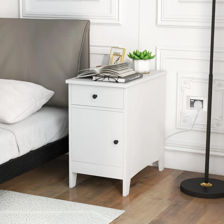 End Table with Charging Station and USB Ports and Outlets-White