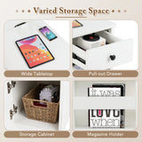 End Table with Charging Station and USB Ports and Outlets-White