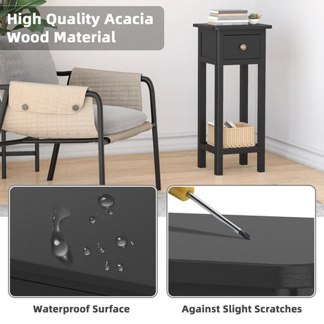 End Table with Storage Shelf and Drawer-Black