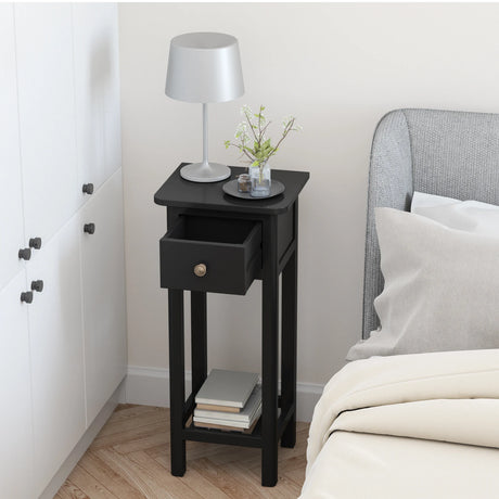 End Table with Storage Shelf and Drawer-Black