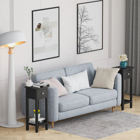 End Table with Storage Shelf and Drawer-Black