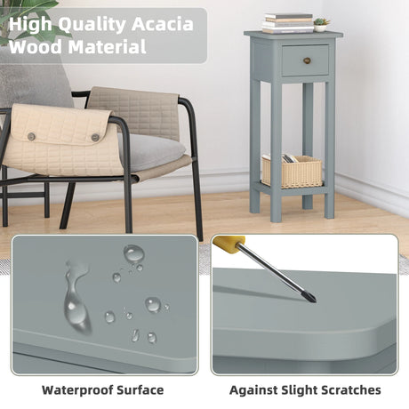 End Table with Storage Shelf and Drawer-Grey