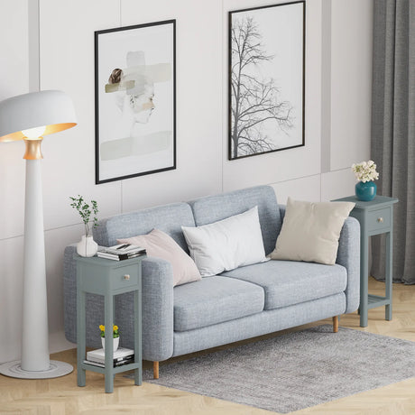 End Table with Storage Shelf and Drawer-Grey