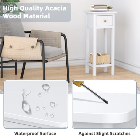 End Table with Storage Shelf and Drawer-White