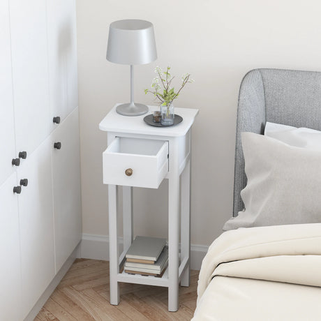 End Table with Storage Shelf and Drawer-White
