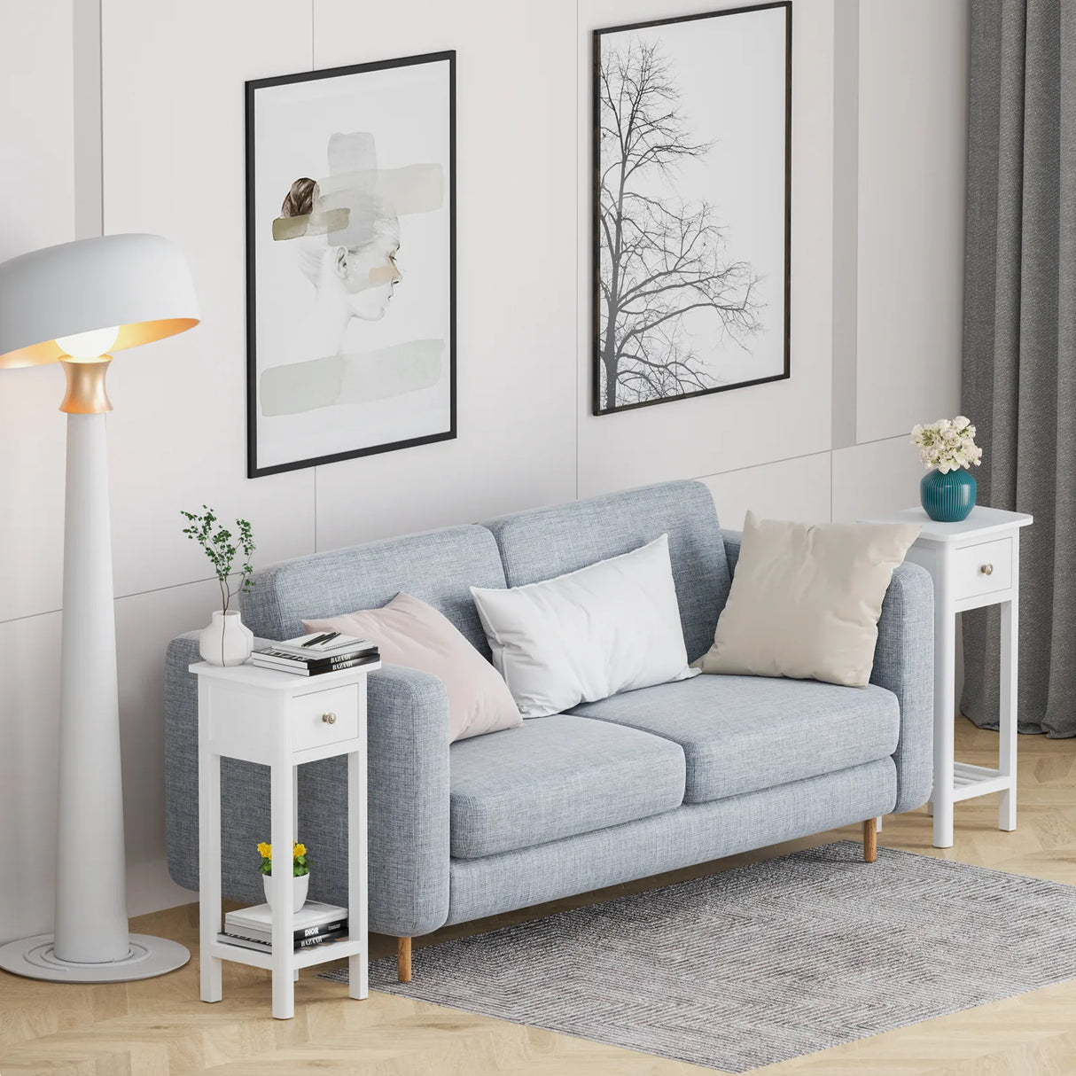 End Table with Storage Shelf and Drawer-White
