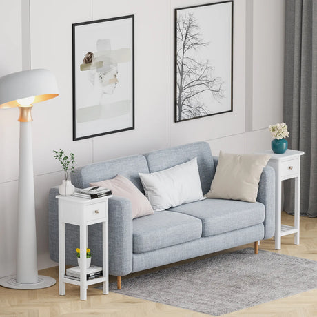 End Table with Storage Shelf and Drawer-White