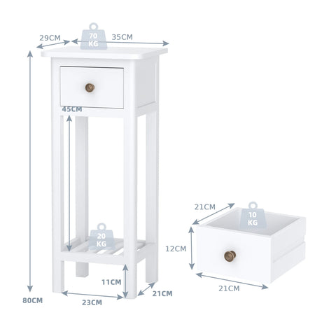 End Table with Storage Shelf and Drawer-White