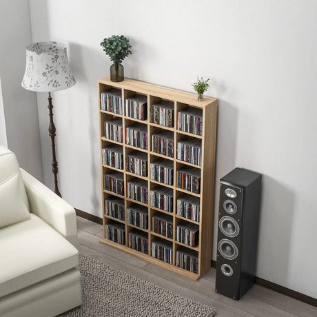 HOMCOM CD Storage Unit with Adjustable Shelves, 89 x 130.5 cm, Nature Wood Finish