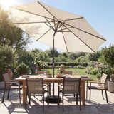 Outsunny 2.7 m Garden Parasol Umbrella with Cross Base and Sandbag, Retractable Ribs, Outdoor Table Market Umbrella, Cream White