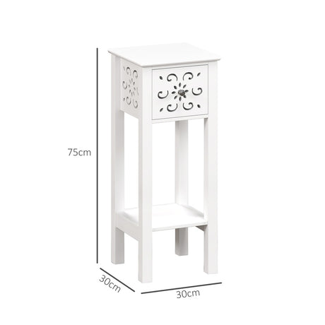 HOMCOM Set of Two Elegant Floral Cut-Out Side Tables - White