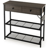 Entryway Narrow Console Table with Charging Station-Grey