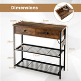 Entryway Narrow Console Table with Charging Station-Rustic Brown