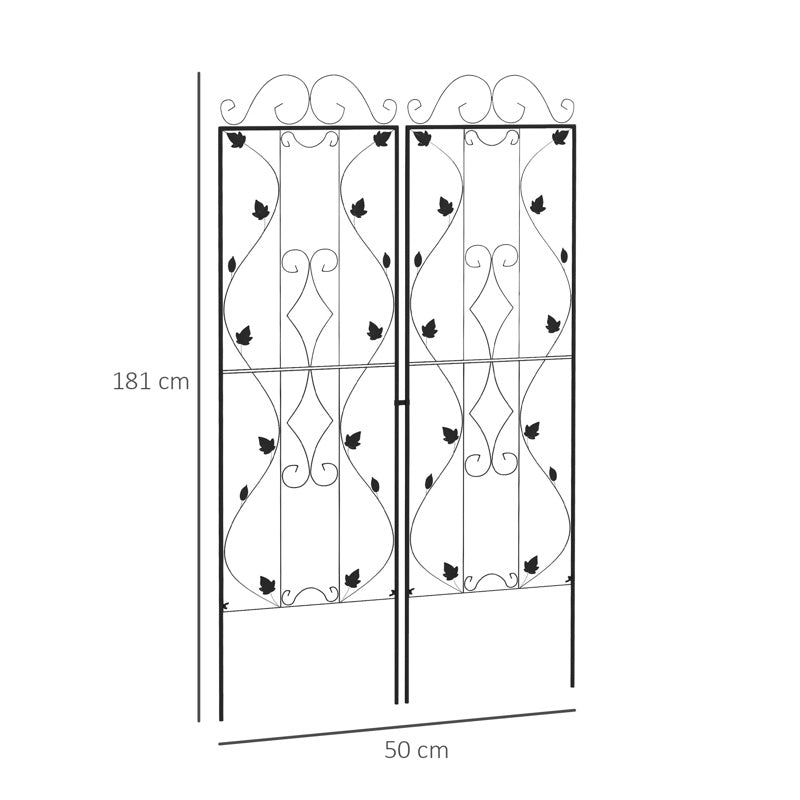 Outsunny Metal Trellis Set of 2, Garden Trellis for Climbing Plants Support Frames, Leaf Design