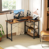 HOMCOM L Shaped Desk, Corner Computer Desk with Bookshelf for Home Office, Study Room, Workstation, 120 x 73.2 x 75cm, Rustic Brown