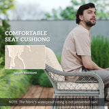 Outsunny Rattan Dining Set with Seat and Back Cushions, 6 Seater Garden Furniture Set with Aluminium Frame, 6 Chairs, WPC Top Rectangle Table, Conservatory Wicker Patio Furniture, Grey