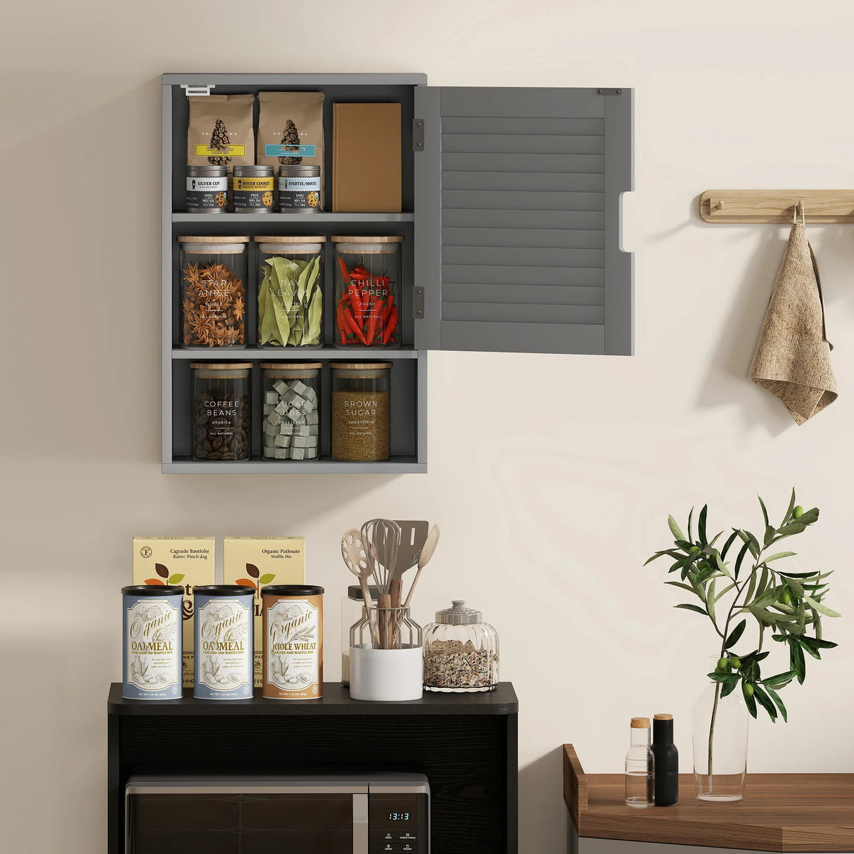 HOMCOM Bathroom Cabinet, Wall Mounted Storage Cabinet with Adjustable Shelves, 40 x 20 x 60 cm, Grey