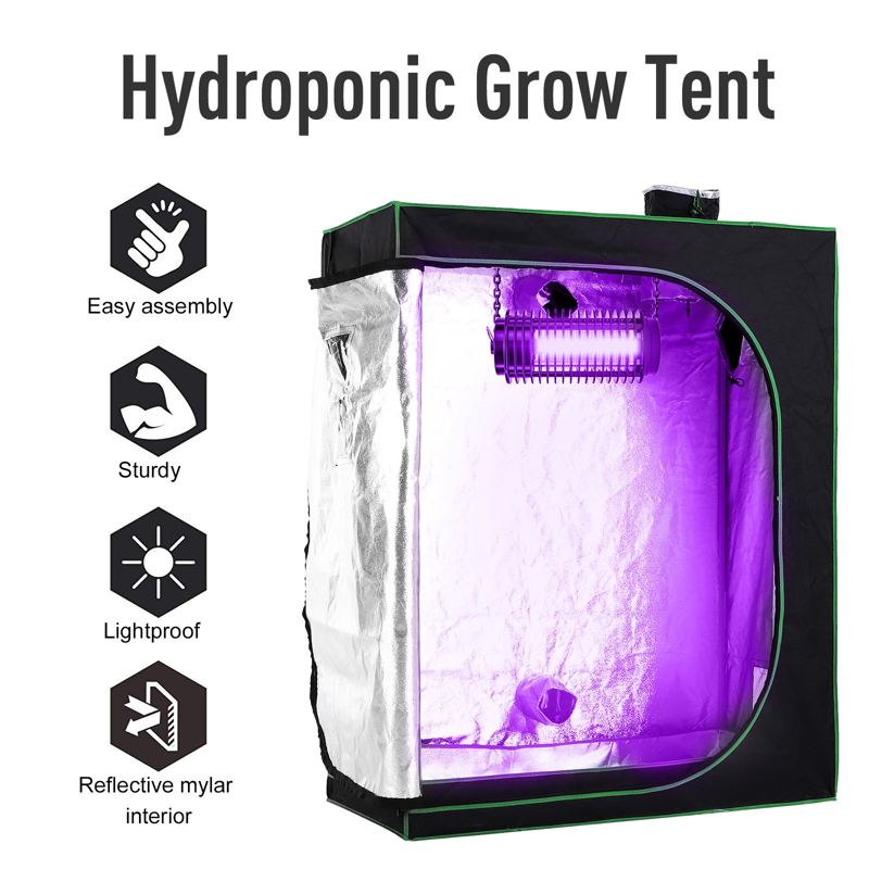 Outsunny Mylar Hydroponic Grow Tent with Adjustable Vents and Floor Tray for Indoor Plant Growing, 120 x 60 x 150cm