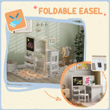AIYAPLAY 3 in 1 Kids Table and Chair Set with Storage, Whiteboard, Blackboard & Roll Paper for 3-8 Years, White