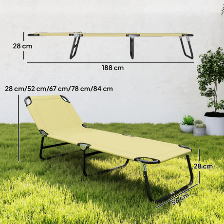 Outsunny Foldable Sun Lounger with 5-Position Adjustable Backrest, Outdoor Portable Recliner Chaise Lounge Chair with Breathable Mesh Fabric, Beige