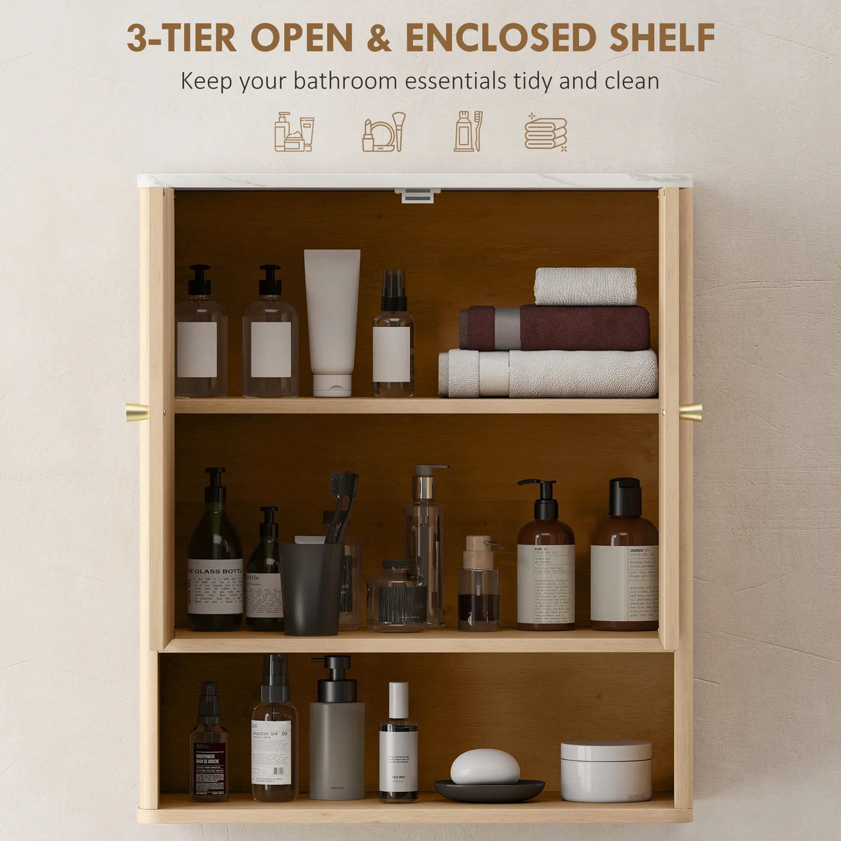 HOMCOM Bathroom Wall Cabinet with Adjustable Shelf - Oak