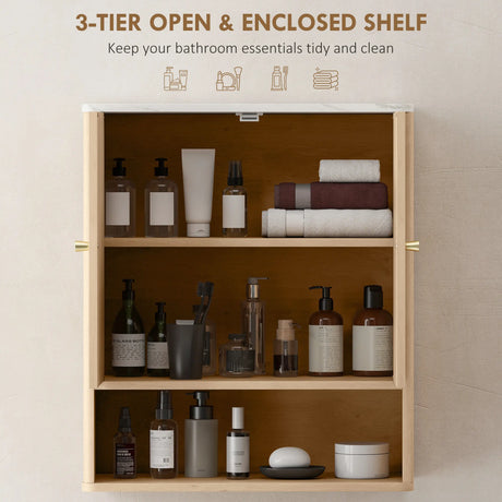 HOMCOM Bathroom Wall Cabinet with Adjustable Shelf - Oak