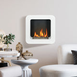 HOMCOM Wall Mounted Ethanol Fireplace, Bioethanol Heater Stove Fire with 1L Tank, 2.5 Hour Burning Time, 48 x 48 cm, White