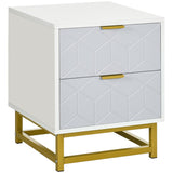 HOMCOM Bedside Table with 2 Drawers, Side Table, Bedside Cabinet with Steel Frame for Living Room, Bedroom, Grey and White