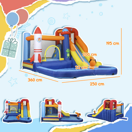 AIYAPLAY 5 in 1 Bouncy Castle for Children with 550W Blower, Water Slide, Splash Pool, Jumping Area, Climbing Wall, Cannon