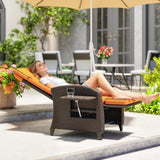 Outsunny Garden Recliner with Cushion, Outdoor Recliner Chair with Adjustable Backrest & Footrest, Side Tray, Orange