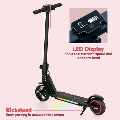 SPORTNOW Folding Electric Scooter for Kids Age 6-14 with Dual Brakes, Front Suspension, LED Colourful Lights and Display, 6.8kg Lightweight Aluminium E Scooter, Up to 14 KM/H & 6 KM, Black