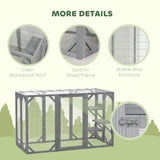 PawHut 71" Outdoor Wooden Cat House with Three Platforms, Large Door, Water-Resistant Roof, for Multiple Cats, Grey