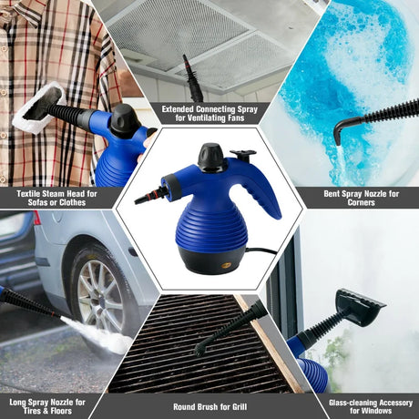 Multi-purpose Handheld Steam Cleaner with 9 Piece Accessories-Blue