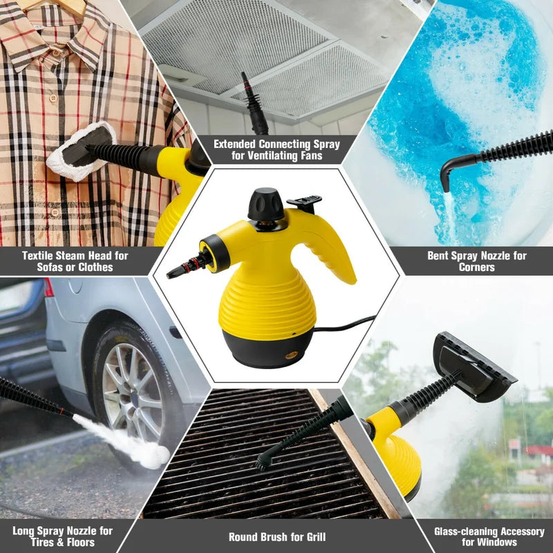 Multi-purpose Handheld Steam Cleaner with 9 Piece Accessories-Yellow