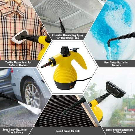 Multi-purpose Handheld Steam Cleaner with 9 Piece Accessories-Yellow
